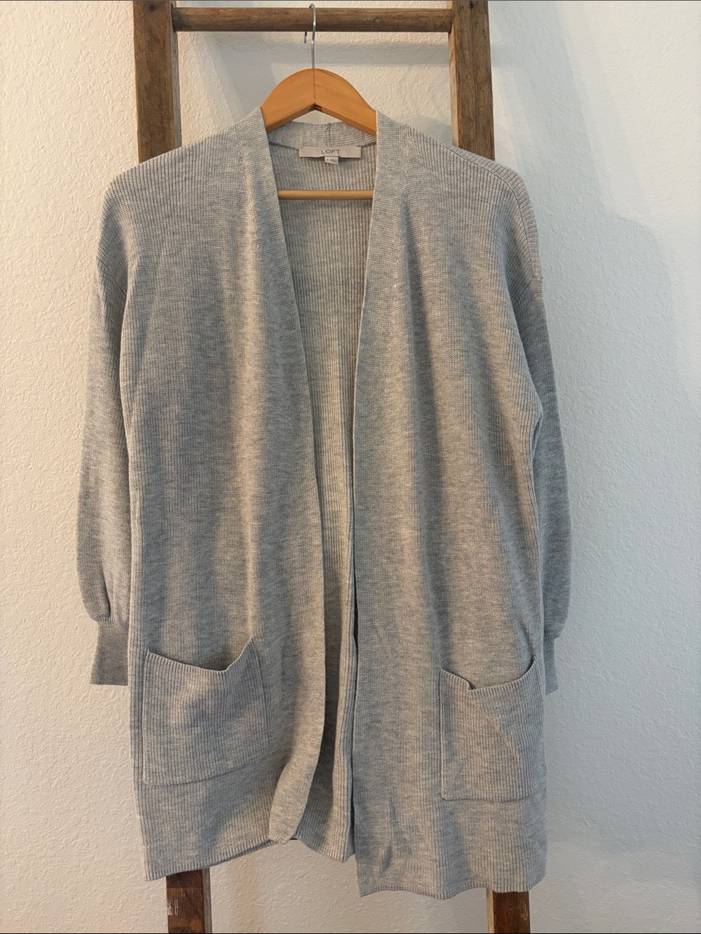 LOFT Heather Gray Open-Front Pocket Cardigan